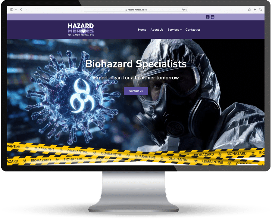Hazard Heroes website highlighting biohazard cleaning services.