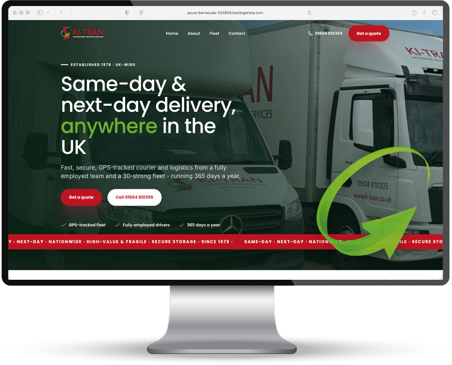 Ki-Tran website displaying courier and logistics services with contact information.