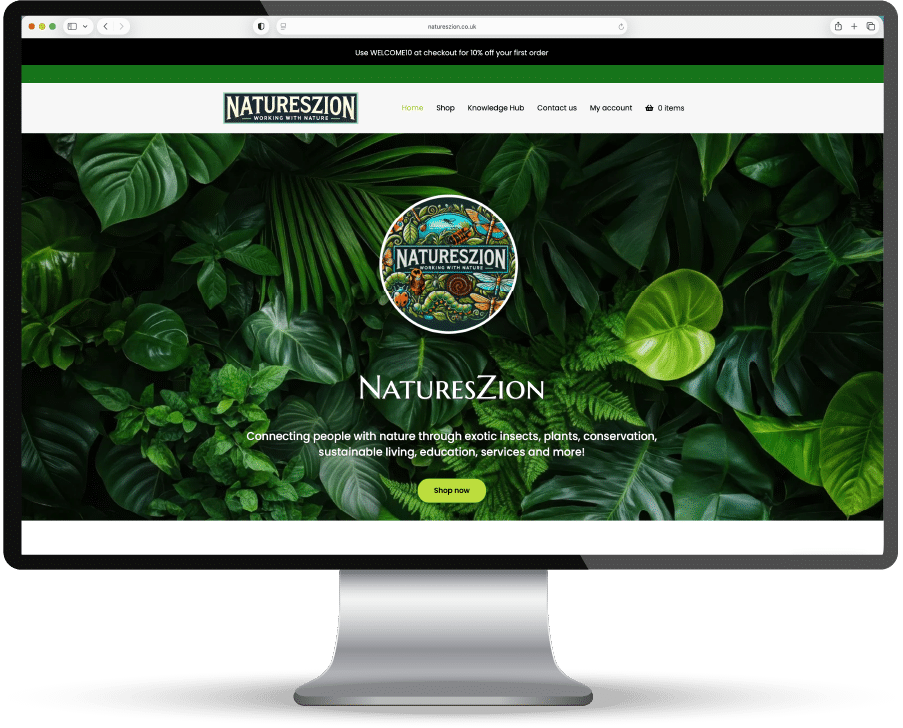 NaturesZion website featuring tropical plants and conservation services.